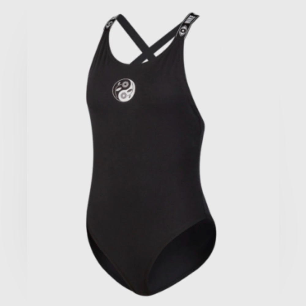 Nike Black One-Piece Swimsuit with White Yin Yang Logo